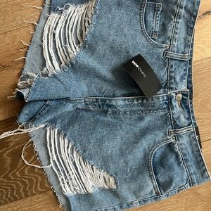 Fashion Nova Blue Ripped Jean Shorts